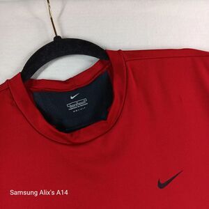 VTG Nike‎ Essential Check Short Sleeve T Shirt Men's L Solid Red 100% Polyester